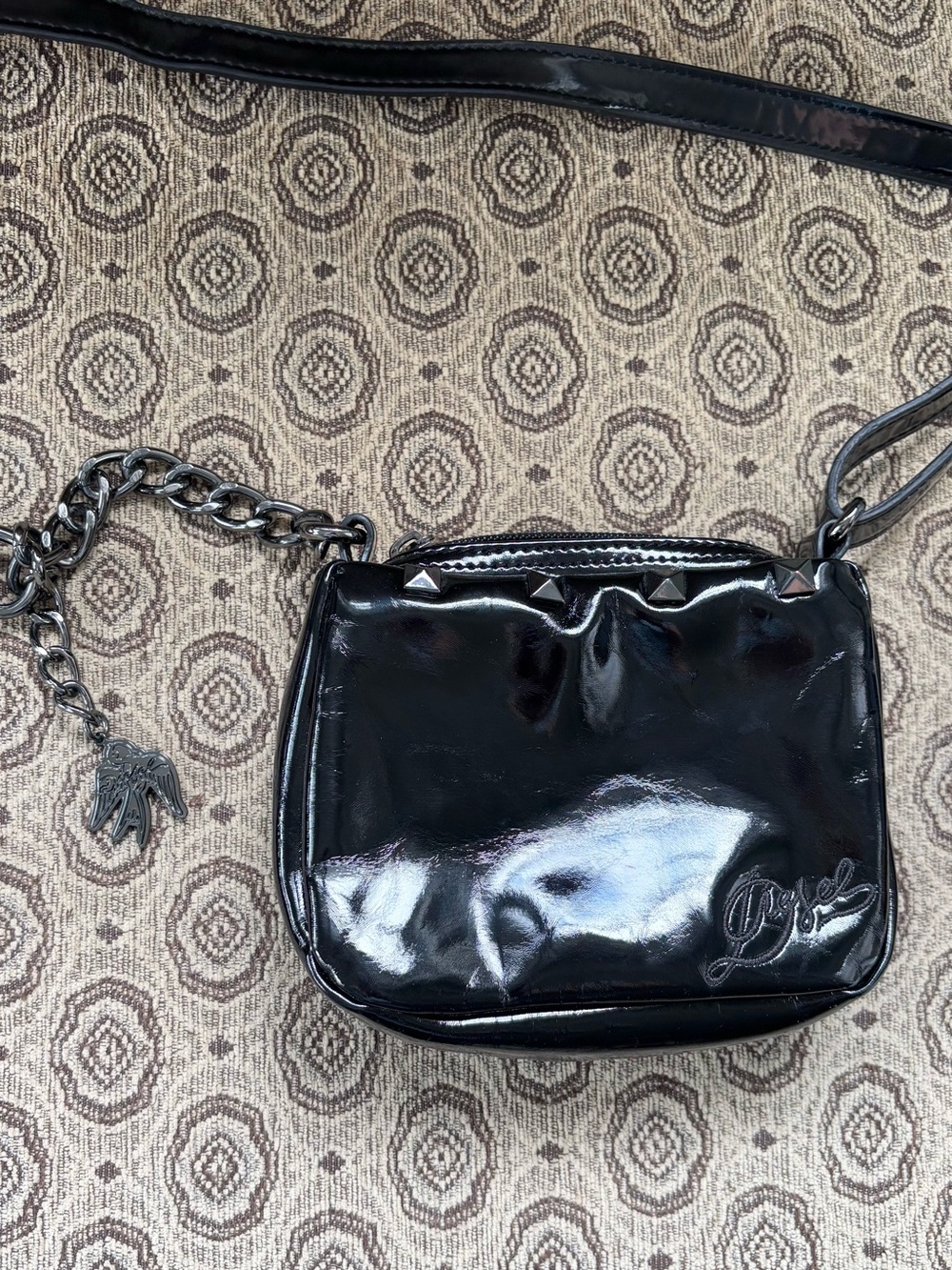 Diesel Patent Leather Style Small Crossbody Bag with Studs - Black Y2K Archive